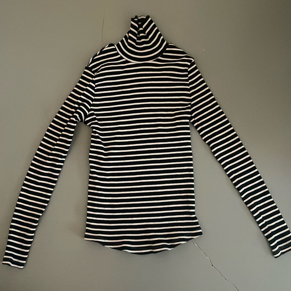 black and white striped turtleneck
